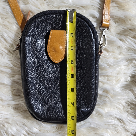 Divina Firenze Crossbody Italian Made Leather Black and Tan Small Bag - Picture 15 of 16
